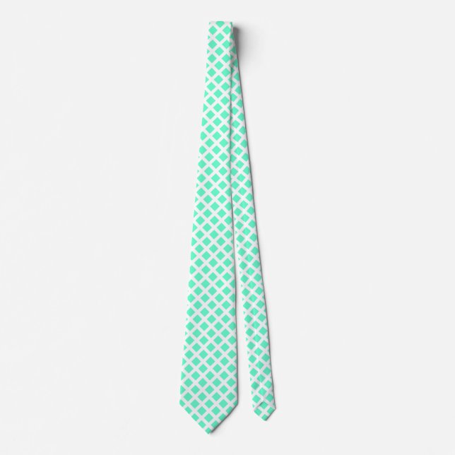 Diagonal Squares - Turquoise on White Tie (Front)
