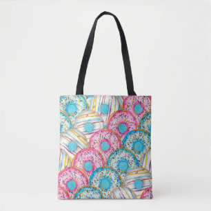 Diagonal Stacked Watercolor Doughnuts on Aqua  Tote Bag