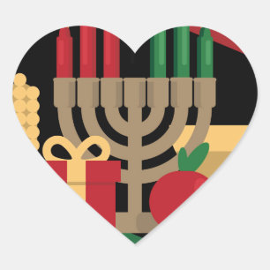 diagonal stripe Happy Kwanzaa Heart Sticker