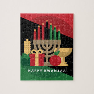 diagonal stripe Happy Kwanzaa Jigsaw Puzzle