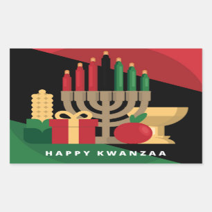 diagonal stripe Happy Kwanzaa Rectangular Sticker