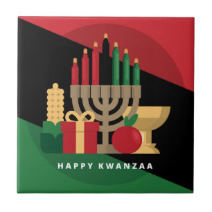 diagonal stripe Happy Kwanzaa Tile