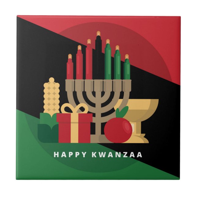 diagonal stripe Happy Kwanzaa Tile (Front)