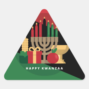 diagonal stripe Happy Kwanzaa Triangle Sticker