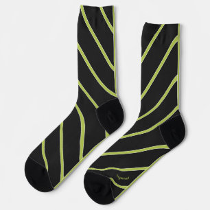 Diagonal striped acid green on black modern socks