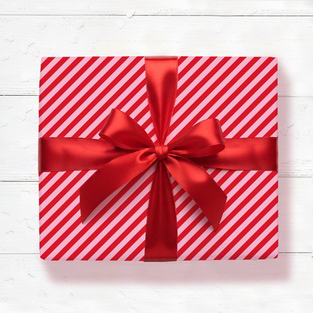 Diagonal Striped Pattern Red Pink Medium Stripe Wrapping Paper (Creator Uploaded)