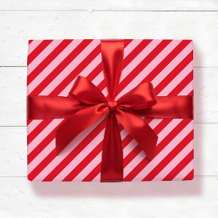 Diagonal Striped Pattern Red Pink Wide Stripe Wrapping Paper