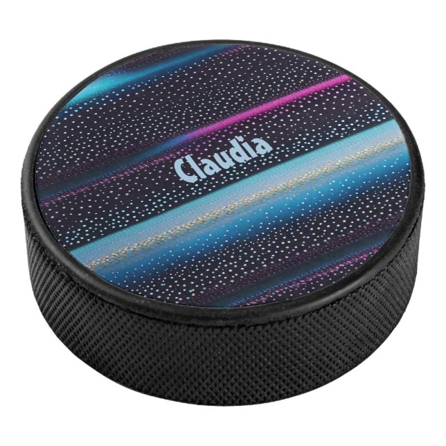 diagonal stripes and points pattern black, blue hockey puck (3/4)