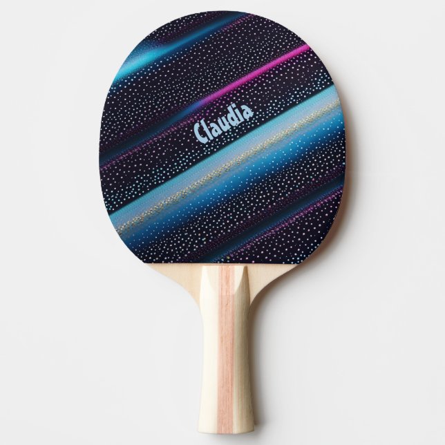 diagonal stripes and points pattern black, blue ping pong paddle (Front)