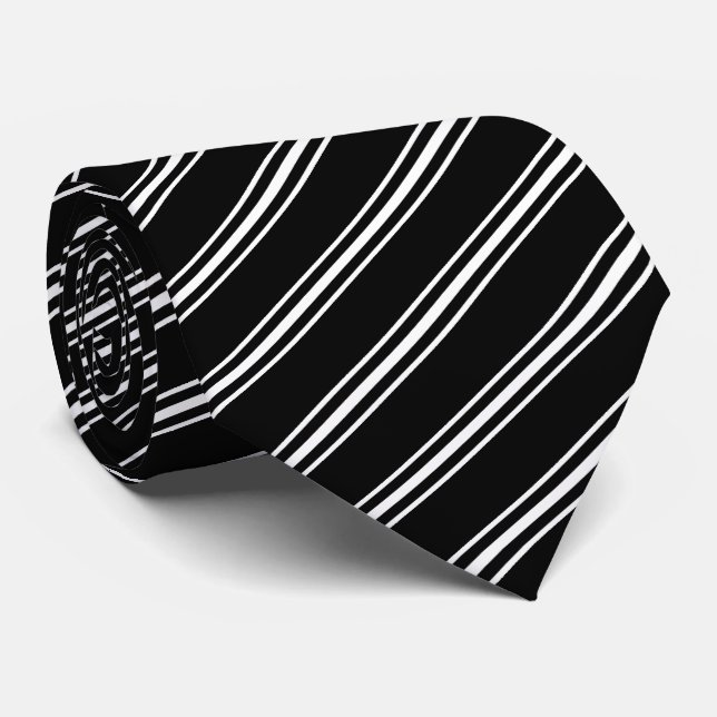 Diagonal Stripes | Black and White Striped Tie (Rolled)