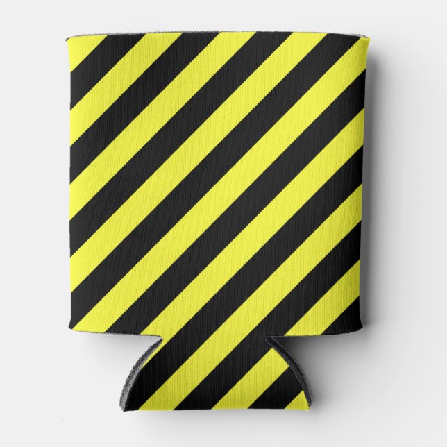 Diagonal Stripes Black and Yellow Can Cooler (Front)