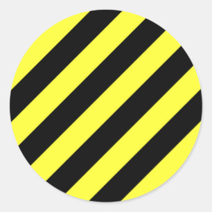 diagonal stripes black and yellow classic round sticker