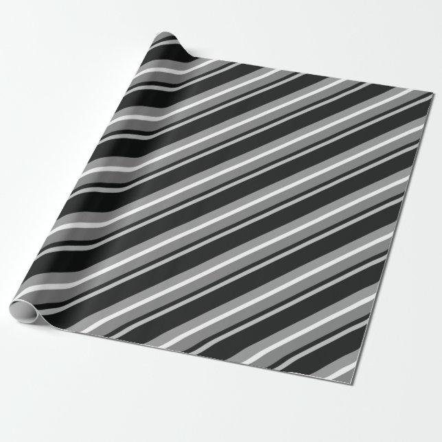 Diagonal Stripes Black Wrapping Paper (Unrolled)