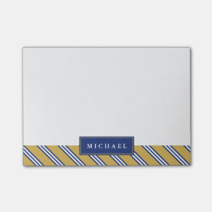 Diagonal Stripes   Blue & Yellow   Custom Name Post-it Notes
