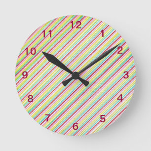 Diagonal Stripes Colourful Pattern Wall Clock
