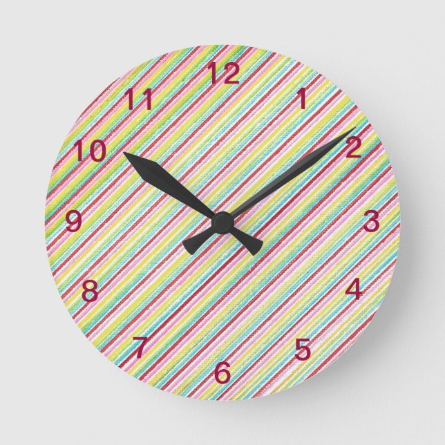 Diagonal Stripes Colourful Pattern Wall Clock (Front)