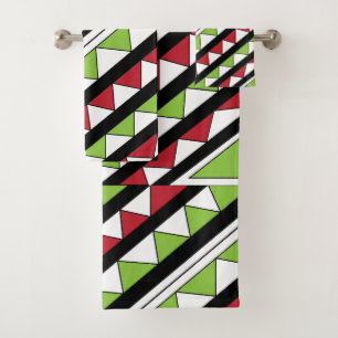 Diagonal Stripes Geometric Triangles Pattern Bath Towel Set