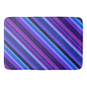 Diagonal stripes in blue and purple bath mat