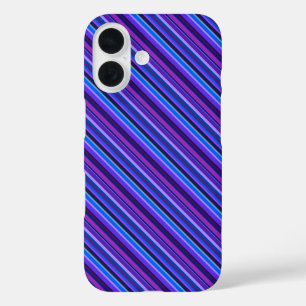 Diagonal stripes in blue and purple iPhone 16 case