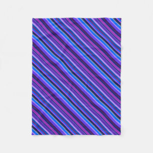 Diagonal stripes in blue and purple fleece blanket