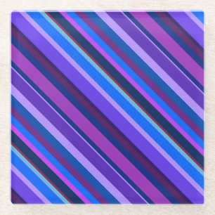 Diagonal stripes in blue and purple glass coaster