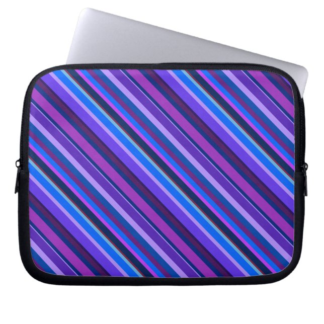 Diagonal stripes in blue and purple laptop sleeve (Front)