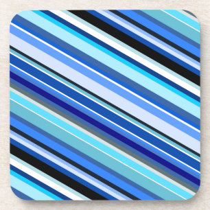 Diagonal Stripes in Blues and Teals Coaster