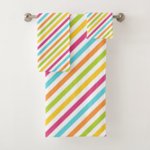 Diagonal stripes in vibrant colors bath towel set
