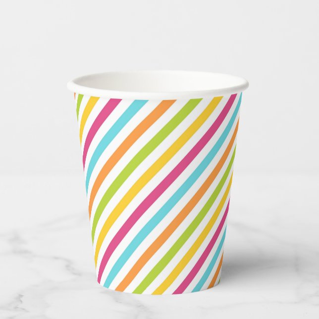 Diagonal stripes in vibrant colors paper cups (Front)
