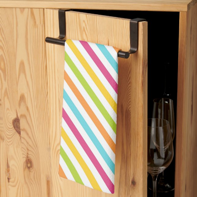 Diagonal stripes in vibrant colours tea towel (Thirds Fold)