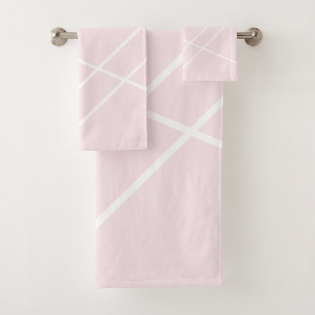 Diagonal Stripes On Blush Pink Bath Towel Set (Insitu)