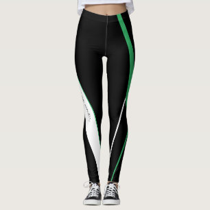 Diagonal Stripes Pattern Black and White Leggings