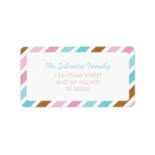 Diagonal Stripes Pattern Blue Pink Brown Striped Label