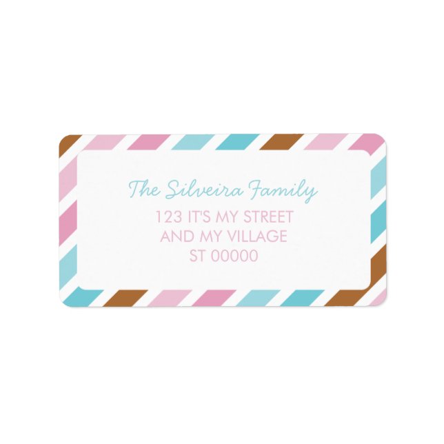 Diagonal Stripes Pattern Blue Pink Brown Striped Label (Front)
