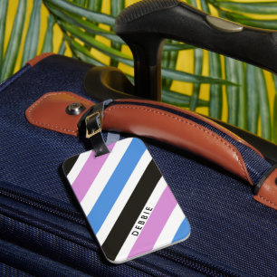 Diagonal stripes pattern personalised luggage tag