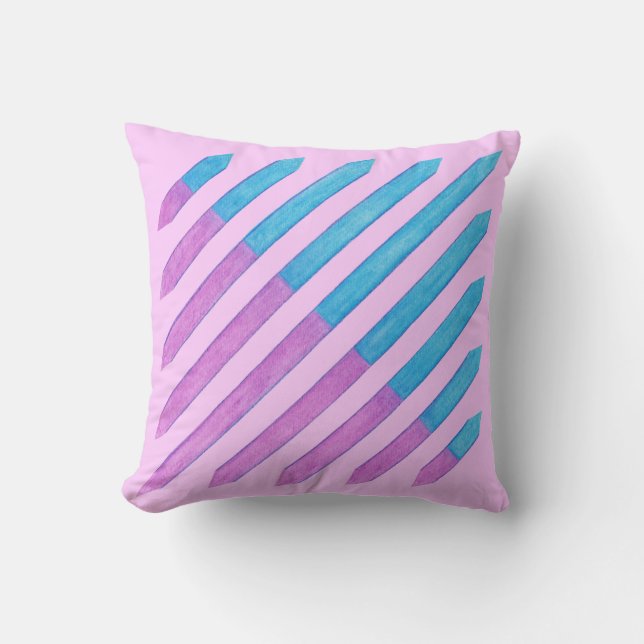 Diagonal Stripes Pink and Blue Pillows (Front)