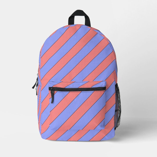 Diagonal Stripes (Pink and Purlple) Printed Backpack (Front)