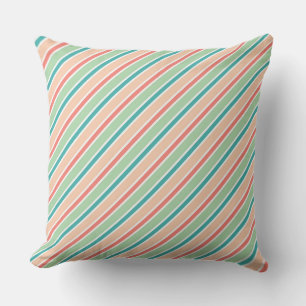 Diagonal Stripes: Pink, Green, and Blue Cushion