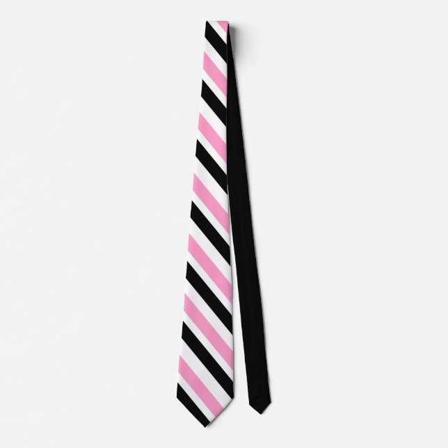 Diagonal Stripes Pink White Solid Black Backside Tie (Front)
