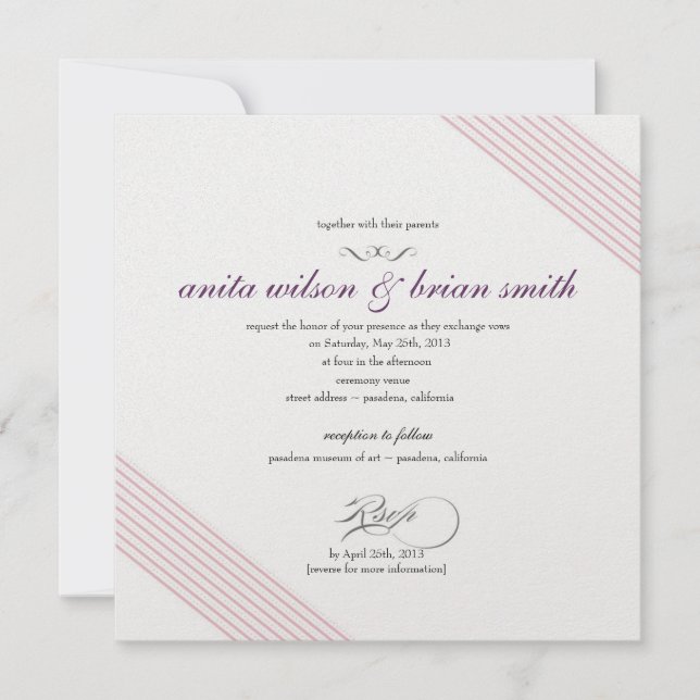 Diagonal Stripes Wedding Invitation Modern (Front)