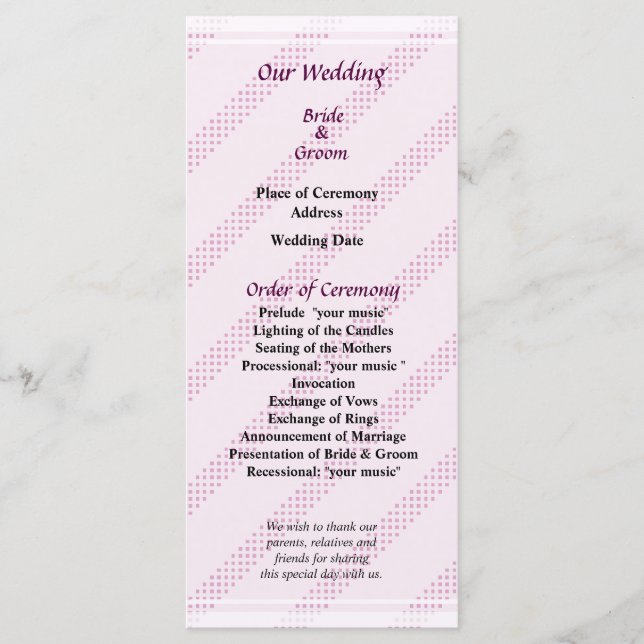 Diagonal Stripes Wedding Program Programme (Front)