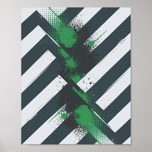 Diagonal Stripes with Green Paint Splashes Poster