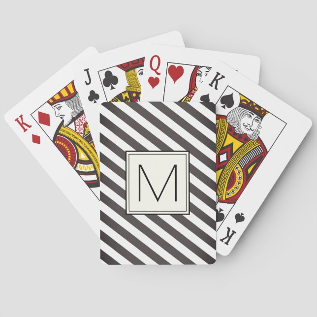Diagonal stripes with monogram square playing cards (Back)