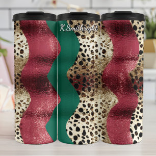 Diagonal Textured Animal Print Strips Thermal Tumbler