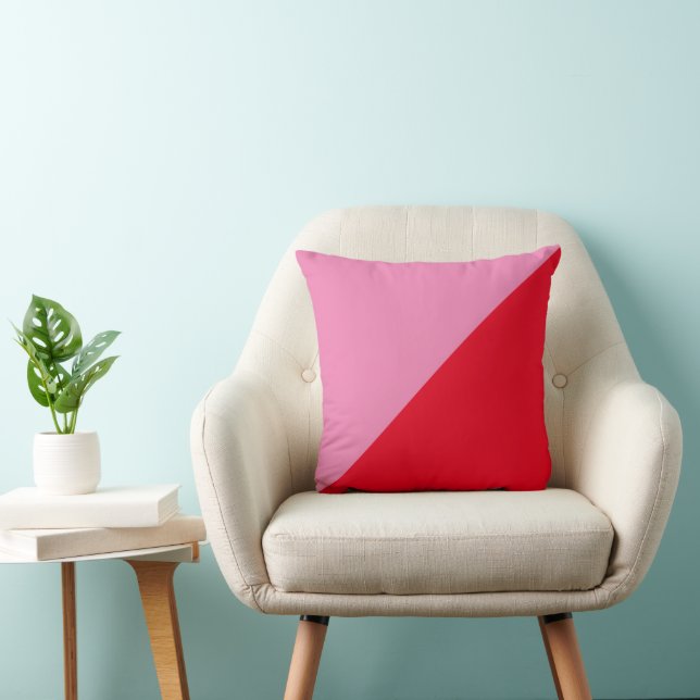 Diagonal Two Tone Pink and Red Colour Block Cushion (Chair)