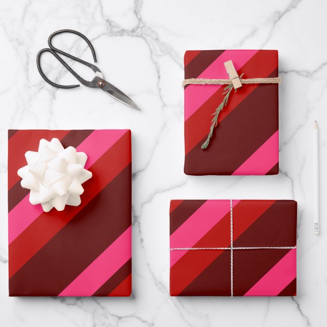Diagonal Valentine Stripes Wrapping Paper Sheet (Front)