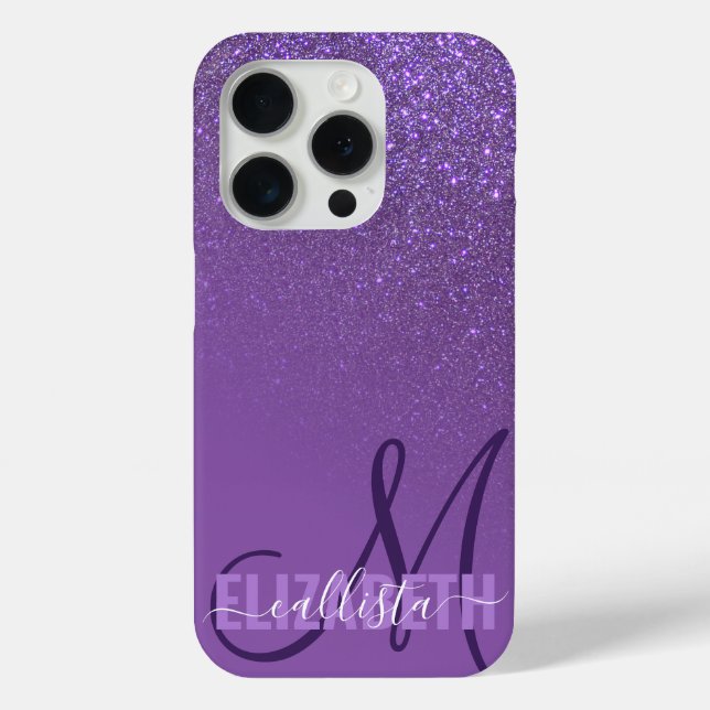 Diagonal Violet Purple Glitter Gradient Ombre Case-Mate iPhone Case (Back)