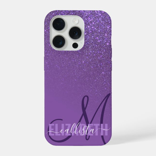 Diagonal Violet Purple Glitter Gradient Ombre iPhone Case (Back)