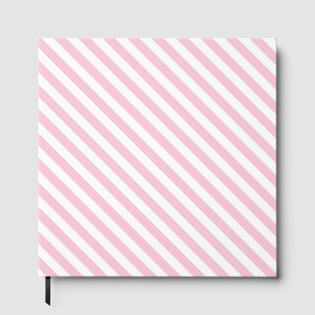 Diagonal white and pink stripes pattern guest book (Front)