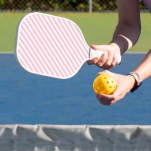 Diagonal white and pink stripes pattern pickleball paddle